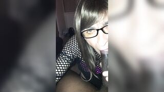 Crossdresser sucking her regular 9 inch BBC