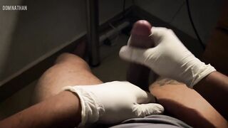 Latex gloves jerking off POV nut