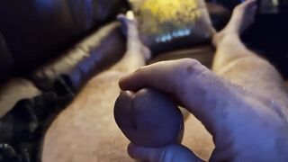 Verbal Climaxing with oily piss covered ginger cock. Pulsating cock and balls. Dry cum