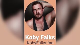 Hairy hunky daddy Koby Falks gets a big uncut cock down his throat