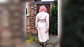 Sexy crossdresser in satin dress