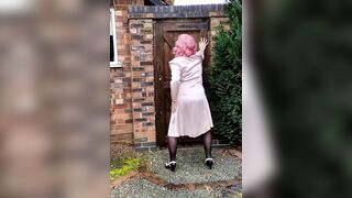 Sexy crossdresser in satin dress