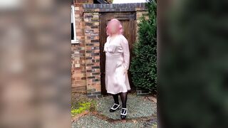 Sexy crossdresser in satin dress