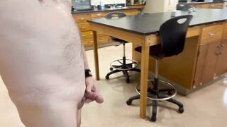 Walking Naked in University Classroom and Biology Lab and Cum on Desk