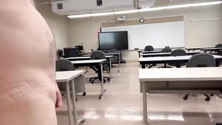 Walking Naked in University Classroom and Biology Lab and Cum on Desk