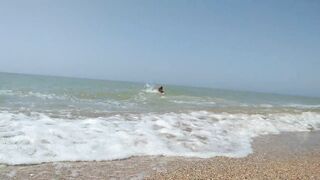 Sexy Lexy swimming nude in the sea on the beach, flirting, posing, playing with water and enjoying sun&sea!