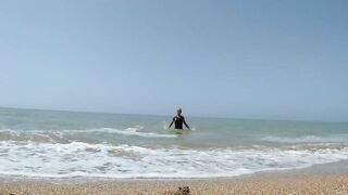 Sexy Lexy swimming nude in the sea on the beach, flirting, posing, playing with water and enjoying sun&sea!