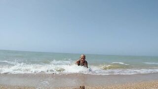 Sexy Lexy swimming nude in the sea on the beach, flirting, posing, playing with water and enjoying sun&sea!