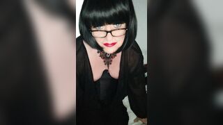 Trans mistress cums in stockings