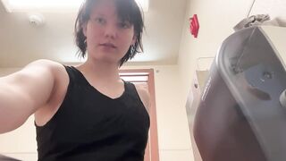 Getting horny in the bathroom between high school classes barely legal transboy (unmuted is on OF)