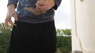 Hot guy jerking off outside