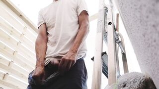 Gardener caught jerking in the garage