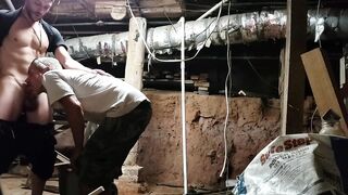 Sucking the repair man's cock in basement