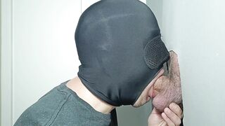 Straight male with an extra fat cock and a lot of cum, he goes back to gloryhole, mouth dislodged.