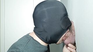 Straight male with an extra fat cock and a lot of cum, he goes back to gloryhole, mouth dislodged.