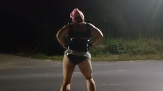 Sissy slut walking at he night in the road