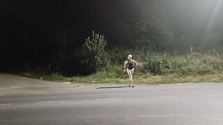 Sissy slut walking at he night in the road