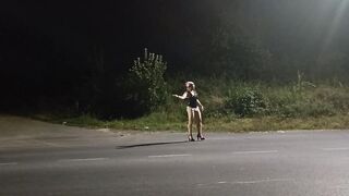 Sissy slut walking at he night in the road