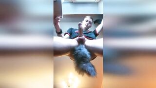 Twink cute gay FoxYaoi masturbates with anal fox tail