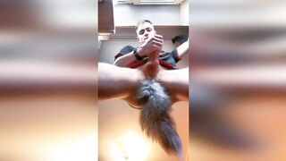 Twink cute gay FoxYaoi masturbates with anal fox tail