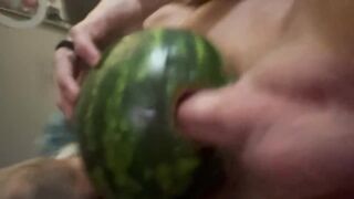 Long Hair Hunk Fucks Watermelon