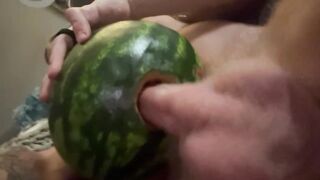 Long Hair Hunk Fucks Watermelon