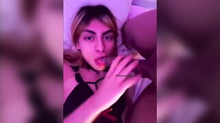 slutty femboy teen tastes precum and gets spread by monster cock