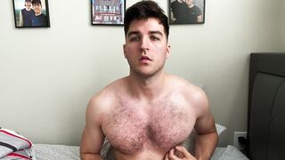Hairy Guy Rubs his Muscles and Cums on Feet