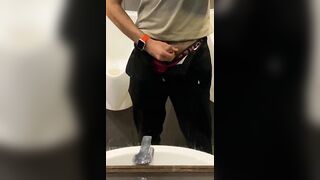 I'm playing with my dick in the shopping mall toilet