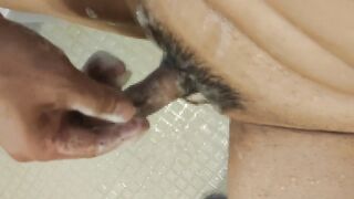 The little dick gradually grows in size through slimy handjob masturbation.