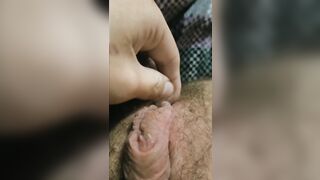 Puppy boy uses ice on their big clit