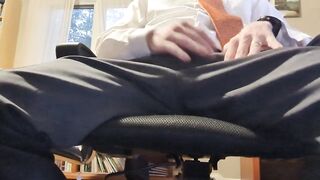 Businessman cum on suit pants office chair