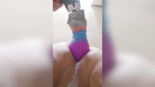 Fucking my wet juicy ass with a huge plug on a drill drilling my ass till it cums