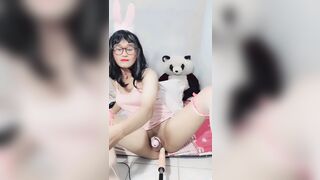 Bunny pink Sissygasm pissgasm with fucking machines