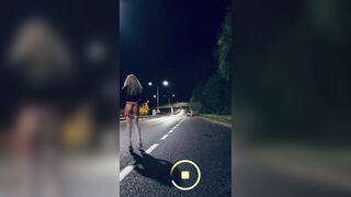 Sissy blonde flashing on Road