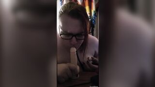 Chubby Trans Girl First Blowjob (Dildo)