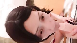 Japanese transvestite practicing blowjob with dildo 1