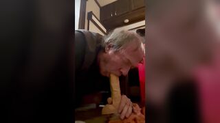 Getting fuck by monster dildo and swallowing a 10” dildo