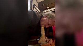 Getting fuck by monster dildo and swallowing a 10” dildo