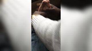 Smelly foot rub and toe play at the parking lot