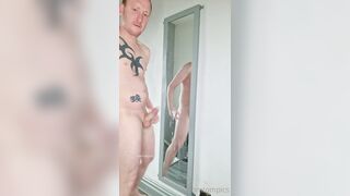 Ginger shoots cum on mirror