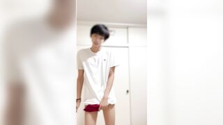 Skinny Japanese college student masturbates