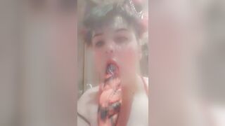 Twink catboy sucks toy and imagines it pounding his face