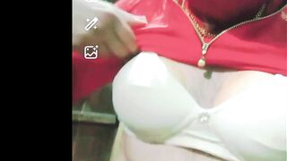 Indian Gay Crossdresser Gauri Sissy xxx video call in red saree showing his boobs and bra strap