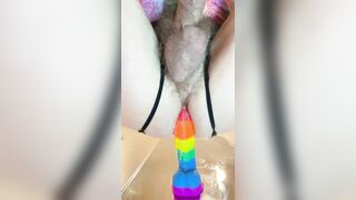 First Time Riding A Rainbow Dildo Fucking My Ass Until I Cum