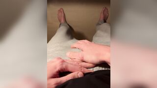 POV Quickie. Twink strokes his freshly shaved big dick and cums on the floor