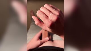 POV Quickie. Twink strokes his freshly shaved big dick and cums on the floor