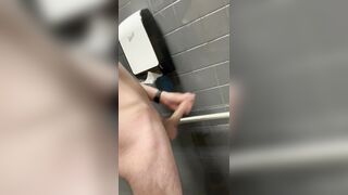 Big Dicked Jock Jerking Off And Cumming In Public Washroom