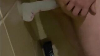 Riding my dildo in the shower then cumming on it