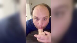 Dad-bod Deep Throats a Dildo (HOT!)